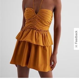 Express Halter Neck Tiered Pleated Poplin Romper
